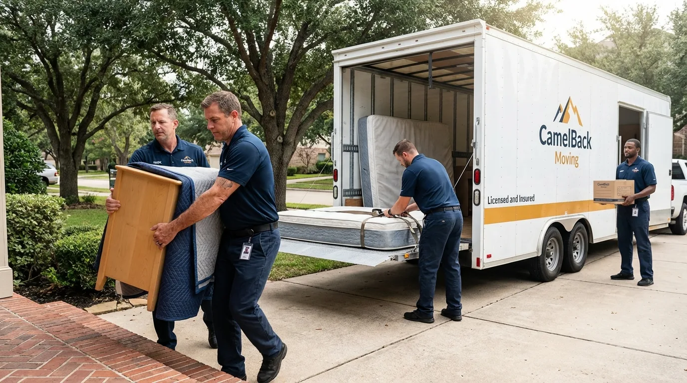 Crew loading residential truck for cross-state move from West Tisbury, MA