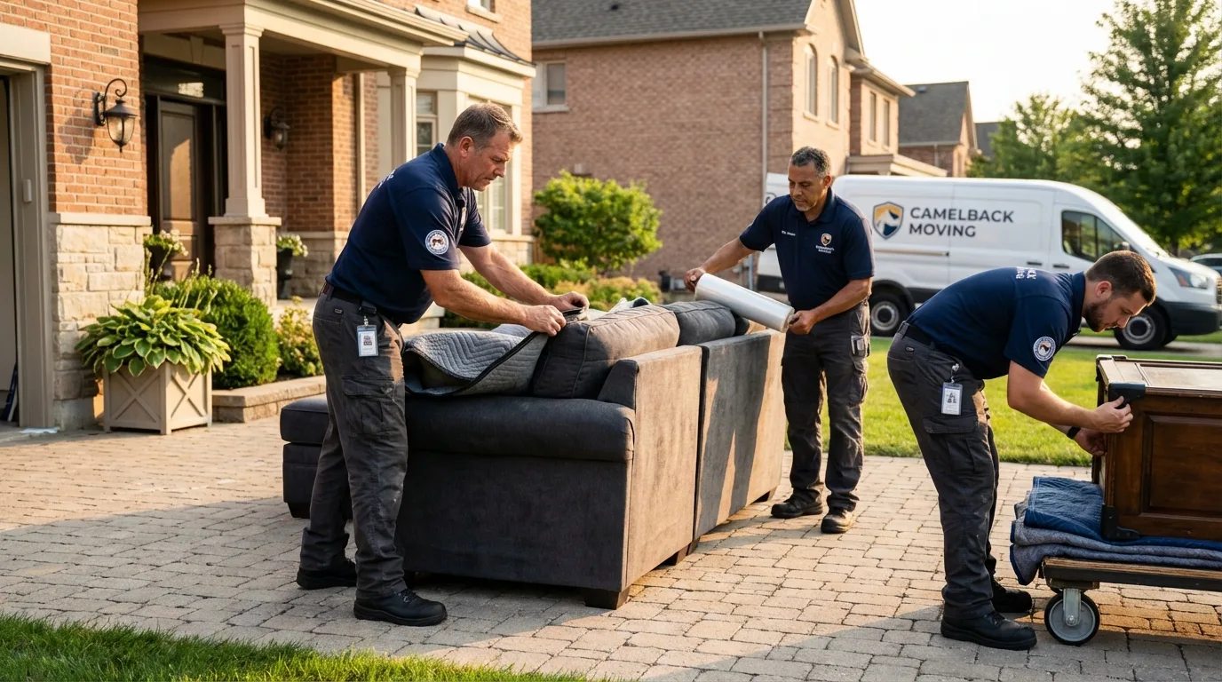 Large estate moving crew wrapping furniture in West Tisbury, MA